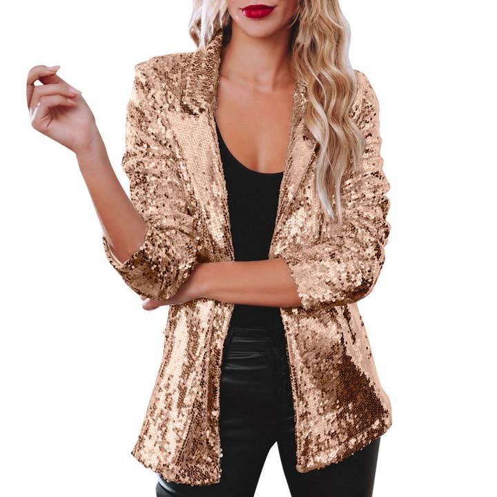 HIDDENBRAND - Wholesale Blazer - Women's - Long Sleeve Sequined Casual Blazer