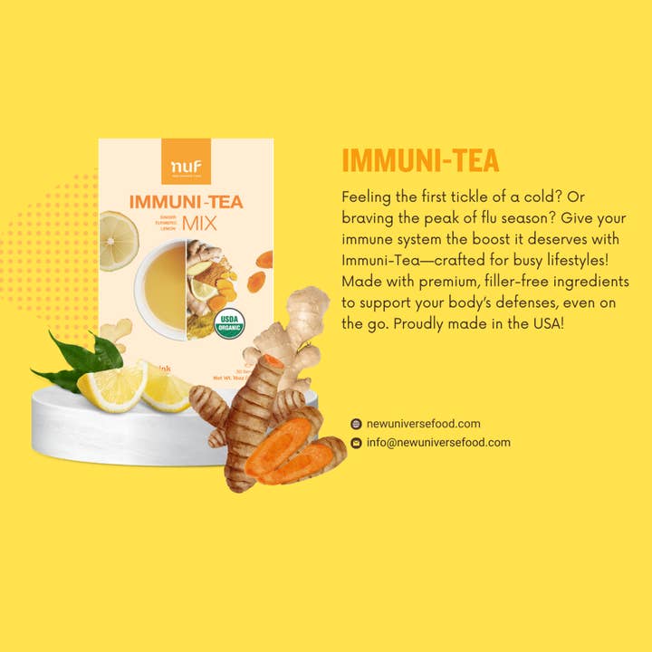 New Universe Food - Wholesale Health/detox tea - NUF Immuni-Tea– Ginger Turmeric Lemon Tea Mix1