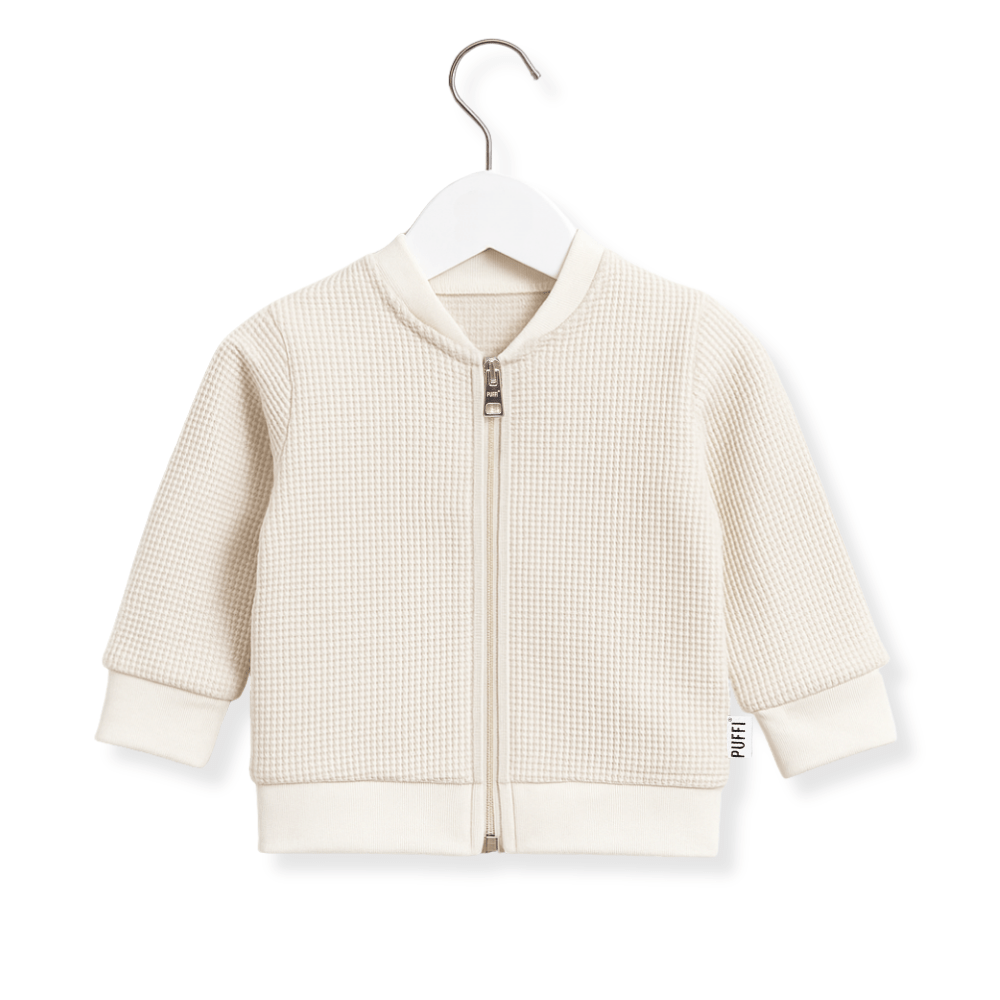 PUFFI - Wholesale Jumpsuit - Baby - Children’s Waffle Zip Cardigan – Light Beige1