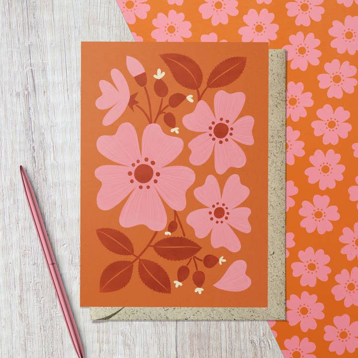Wild Rose | Modern-Retro Floral Reusable Greeting Card for wholesale by Bird & Co Studio