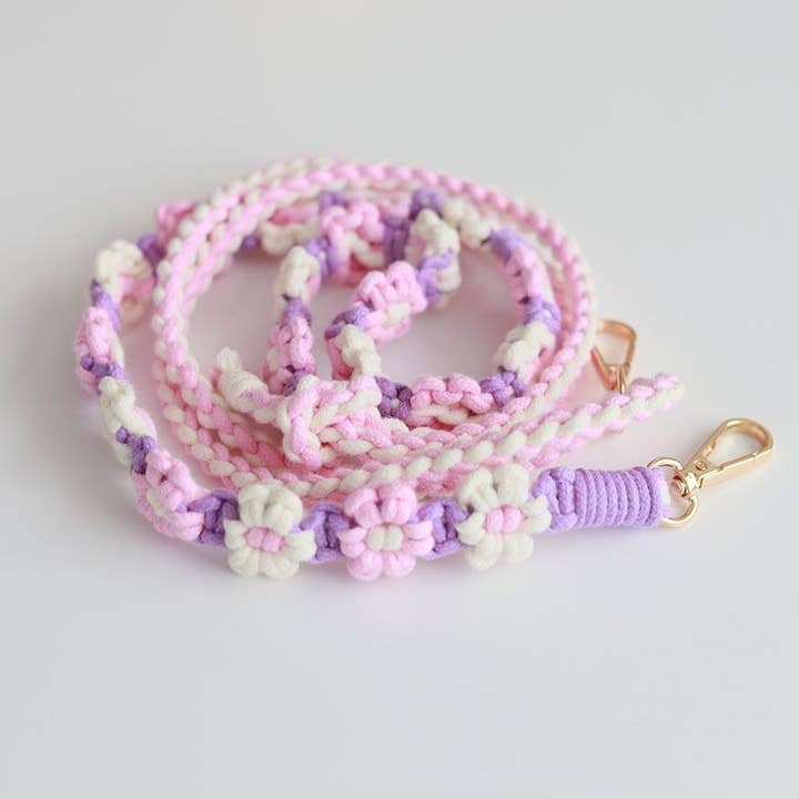 Macrame flower pattern lanyard camera strap, phone strap for wholesale by Weavey Studio