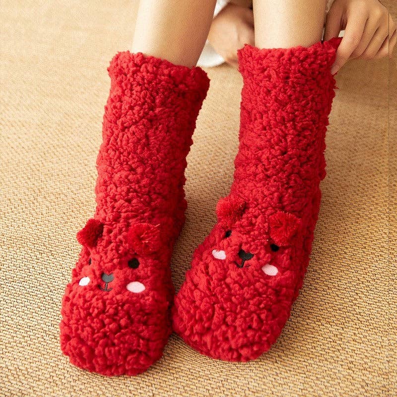 OceanusSwim - Wholesale Socks - Women's - Adults Cute Cartoon Bear Coral Fleece Thick Warm Homewear Socks5