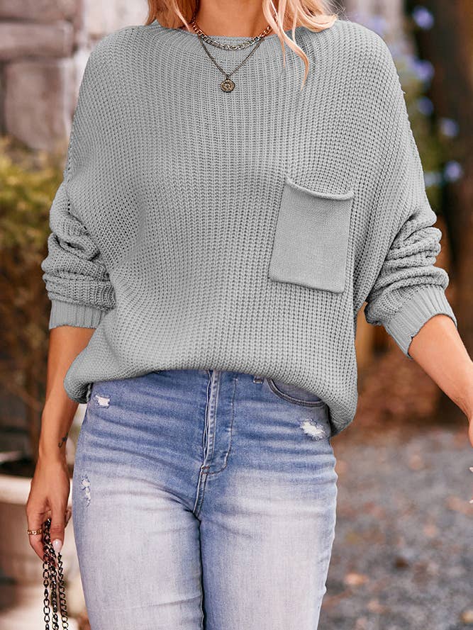 Plain Pockets Knitting Pullover Sweater SF074 for wholesale by UNISHE