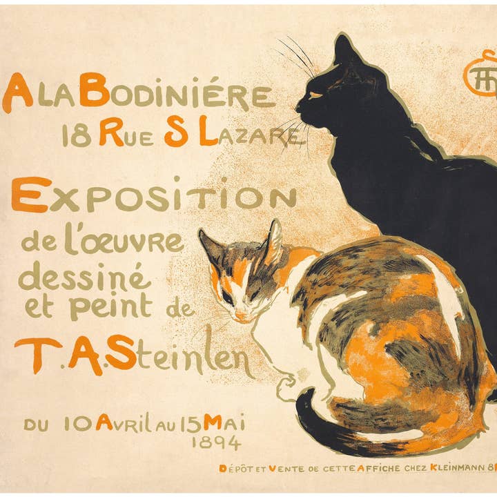 Art chat vintage | Chat tabby orange et noir | Décoration murale animale | Décor vintage moderne | Prêt à encadrer et à offrir | Steinlen pour la vente par Rock Paper Scissors Wall Art