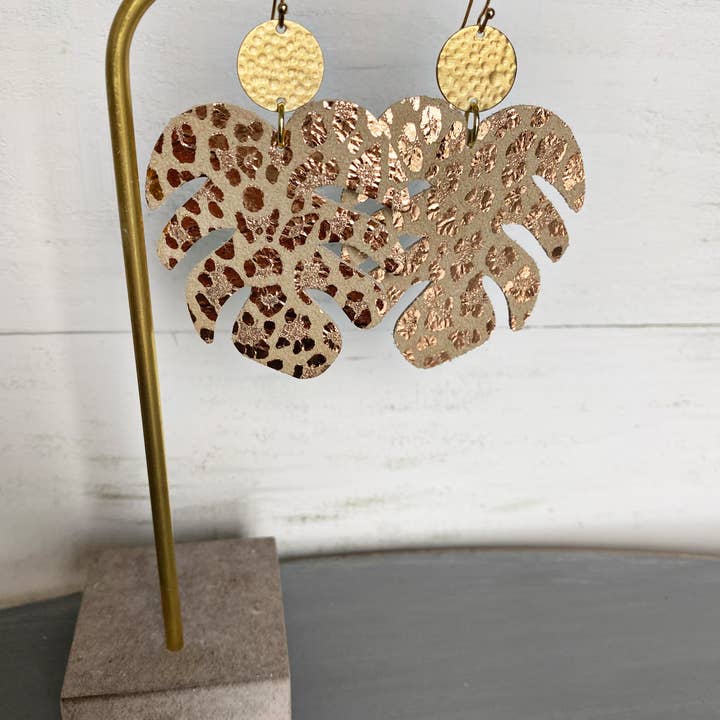 The Supply Society - Wholesale Dangle Earrings - Monstera Leaf Leather Hook Earrings17