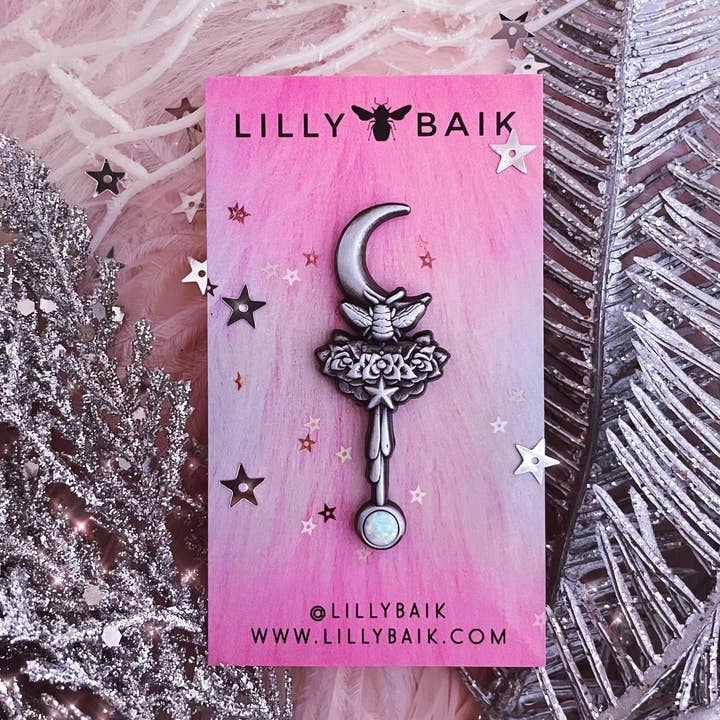 Lilly Baik - Wholesale Lapel Pin/Button - Celestial Bee Magic Wand Opal Lapel Pin2
