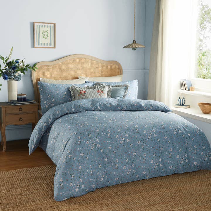 Bronte Printed Floral Duvet Cover Set Bluebell for wholesale by Riva Home
