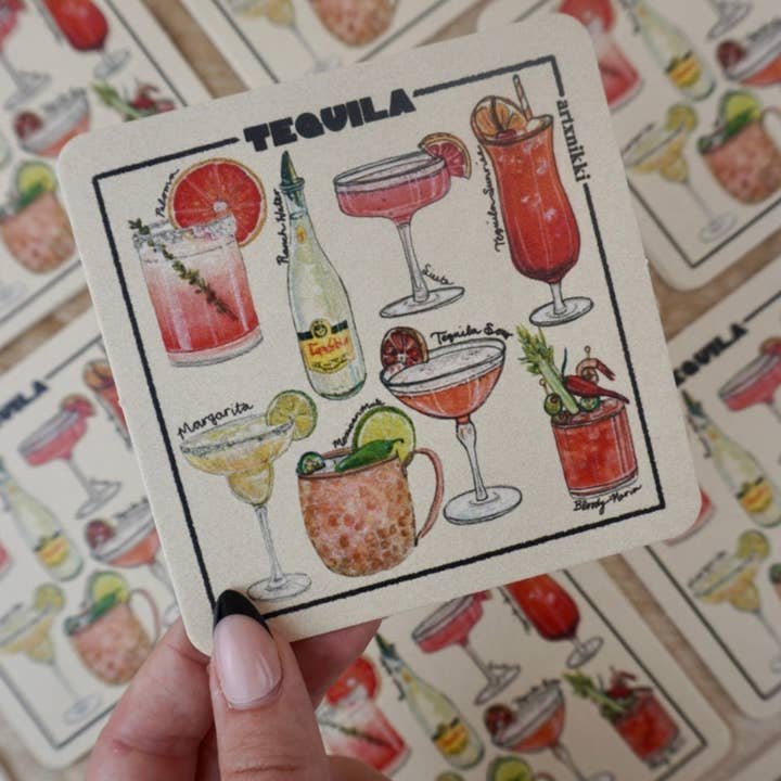 artxnikki - Venta al por mayor Posavasos - Juego de 4 posavasos clásicos para cócteles (bourbon, ginebra, vodka, tequila)5