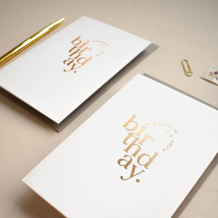 Hooray! It's Your Birthday, Hot Foil Greetings Card for wholesale by Jennifer Tune