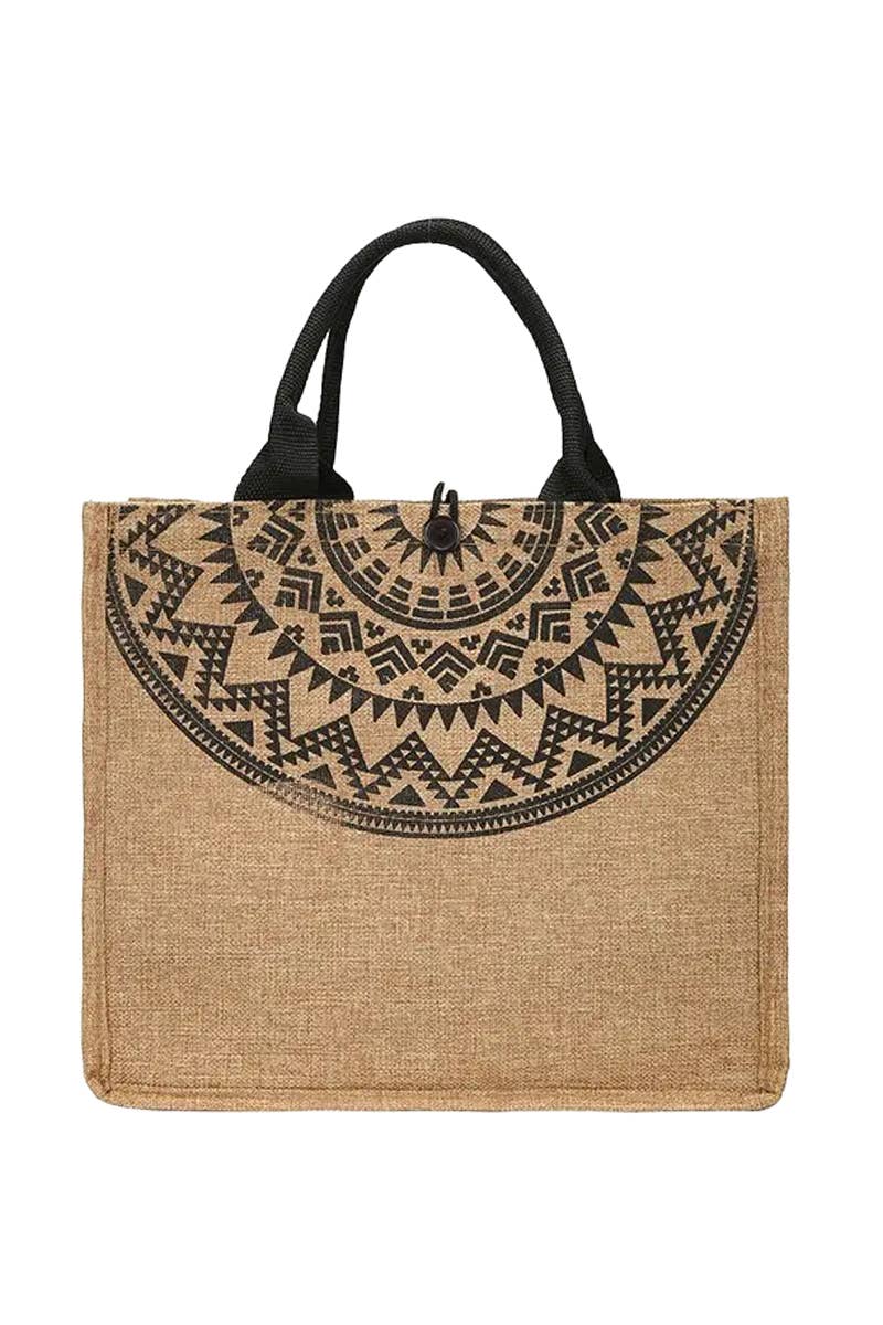 Cap Zone - Wholesale Beach Bag - Boho Tribal Print Burlap Box Tote Beach Bag7