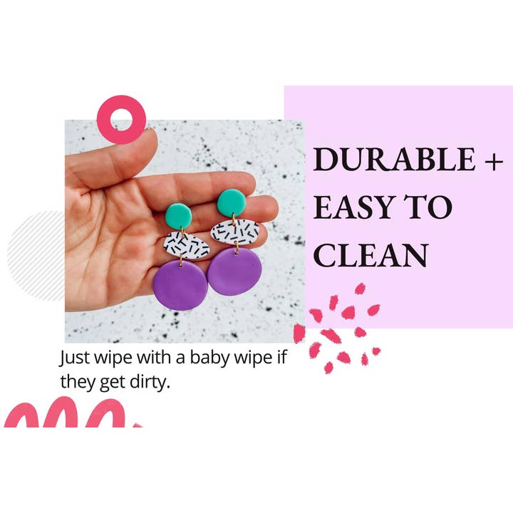 Lauren Likes Art - Wholesale Dangle Earrings - 90s Inspired Preppy Earrings, Purple Polymer Clay Earring, 90s Nostalgia, Gift for Millennials, Stocking Stuffer for Teen, Gifts Under 30,5