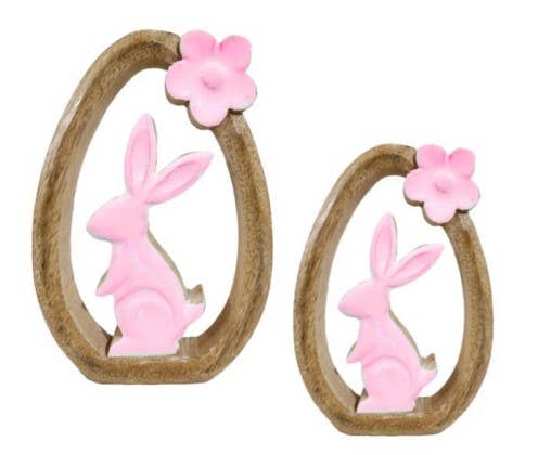 Vatican Homes - Wholesale Decorative Tabletop Object - SET OF 2 PINK WOODEN BUNNIES TABLE DÉCOR0