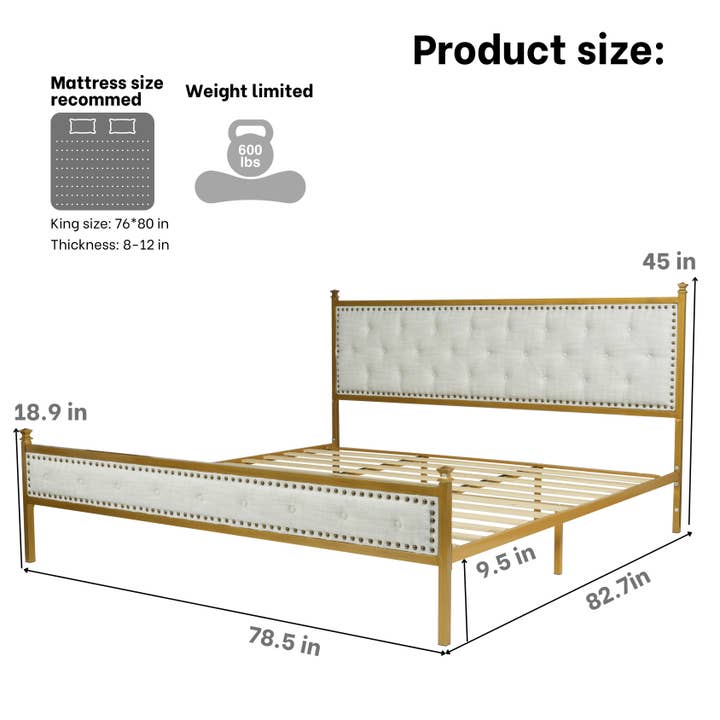 HOMYCASA DESIGN INC - Wholesale Bed - Queen/King Tufted Bed Frame, Beige/Brown, No Box Spring11