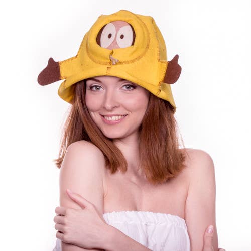 Bonnet de bain de sauna Keni en feutre naturel jaune LA-176 pour la vente par SUNROZ