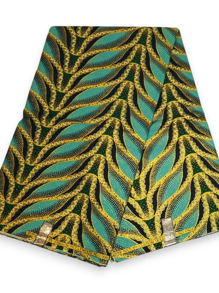 6 Yards - Afrikaanse printstof - Exclusieve Versierde Glittereffecten 100% katoen - GL-4020 Lichtblauw / Turquoise Goud voor wholesale door AfricanFabs