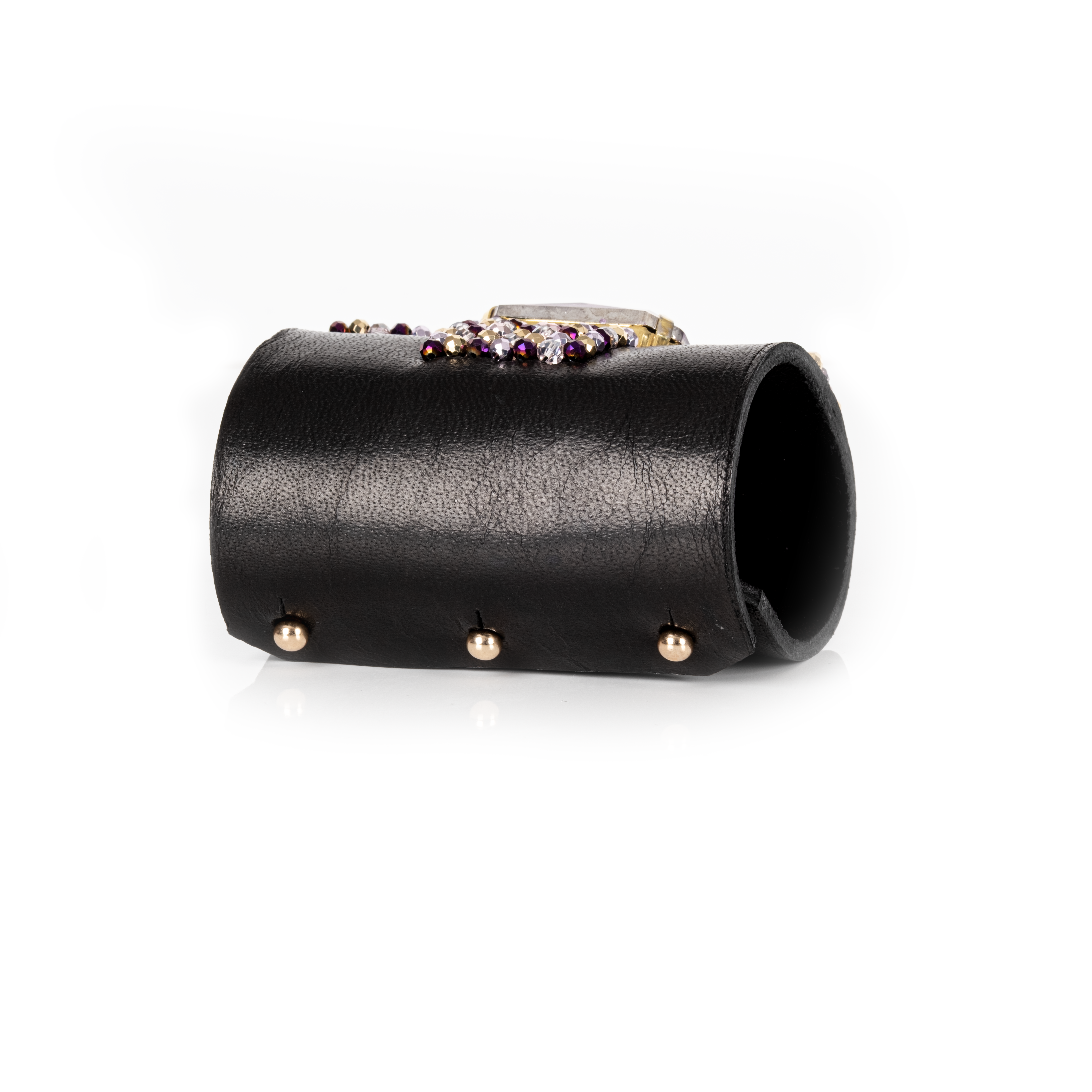 The Dark - Wholesale Cuff Bracelet - Crystal Ribbon Leather Cuff Bracelet Black & Violet Spark1