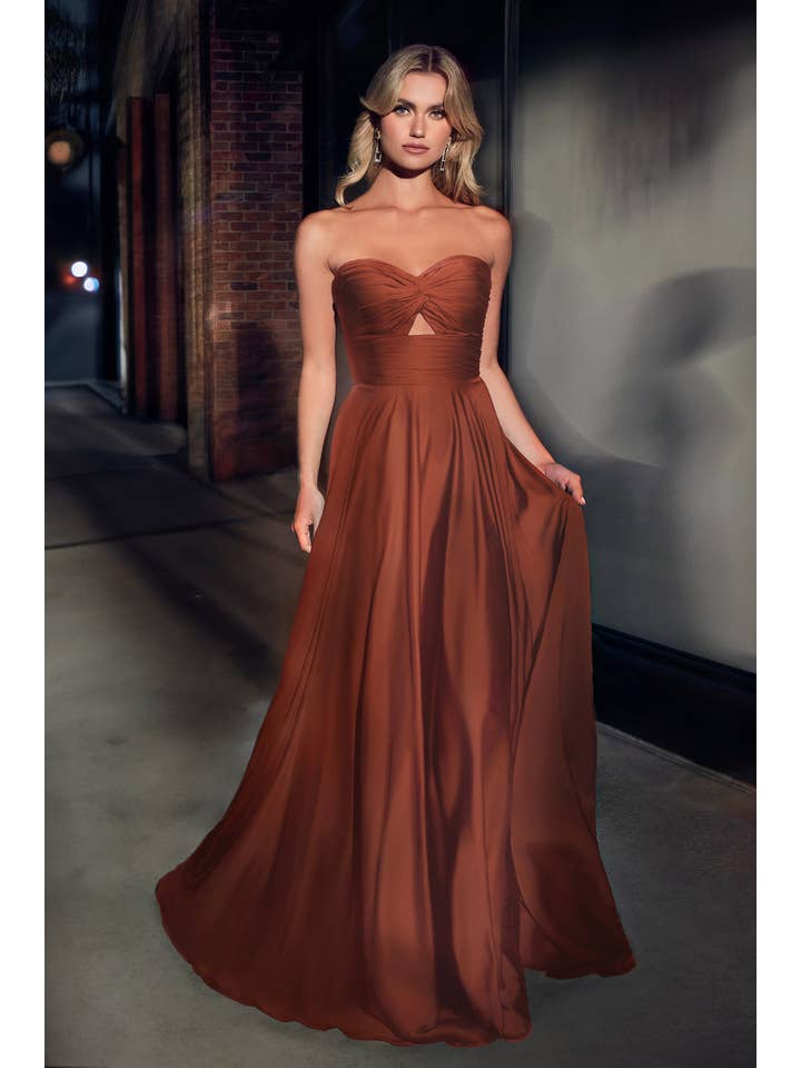 Ladivine by Cinderella Divine - Wholesale Gown - Women's - STRAPLESS A-LINE SATIN KEYHOLE DRESS