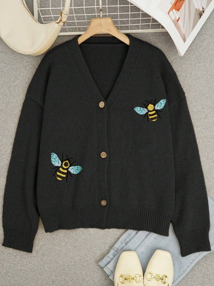 Mccolin - Wholesale Cardigan – Women’s - Bee Embellished Button-Up Cardigan1