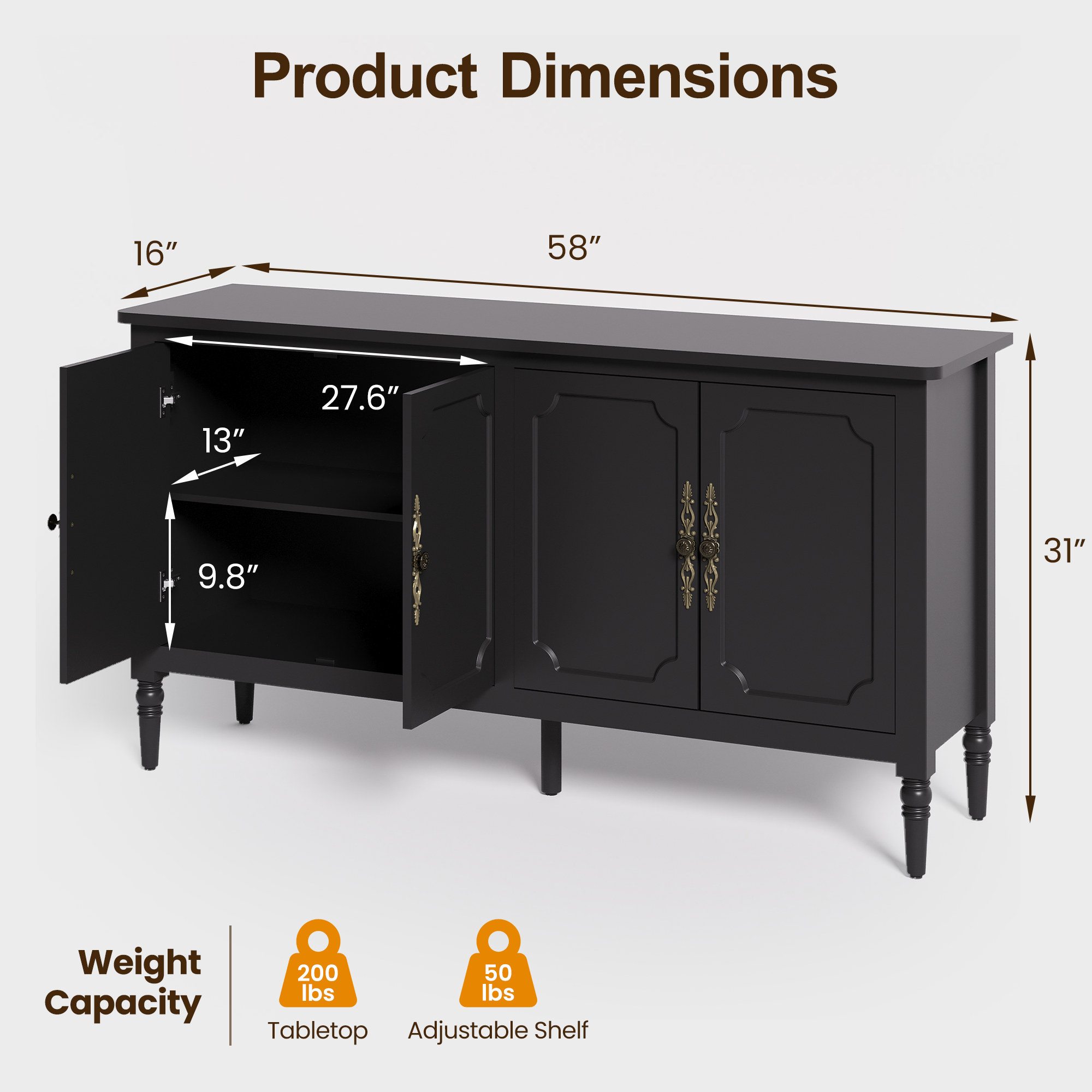 Heynemo - Vente Armoire - Armoire console, armoire de garde-manger moderne du milieu du siècle de 58 po10