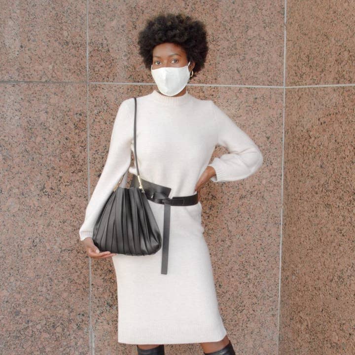 Melie Bianco - Wholesale Shoulder Bag - Women's - Carrie Black Pleated Vegan Shoulder Bag