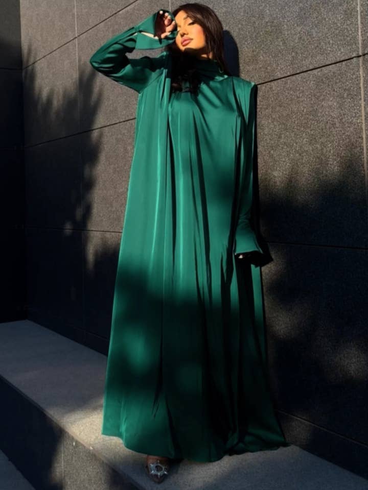 FurDecoration - Wholesale Dress - Women's - A-Line High Neck Pleated Long Sleeve Blouse16