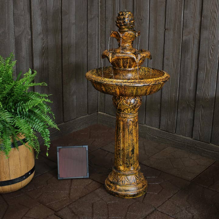 Ornate Elegance Outdoor Solar Fountain with Battery - Rustic for wholesale by Sunnydaze Decor