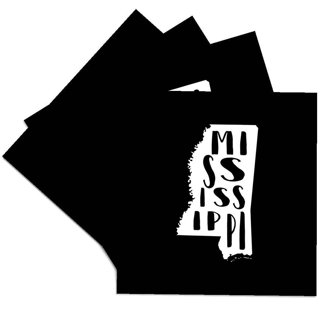 3dRose - Vente Sous-verre - 3dRose, Mississippi écrit à l'intérieur de l'État. Fond noir., Dessous de verre0