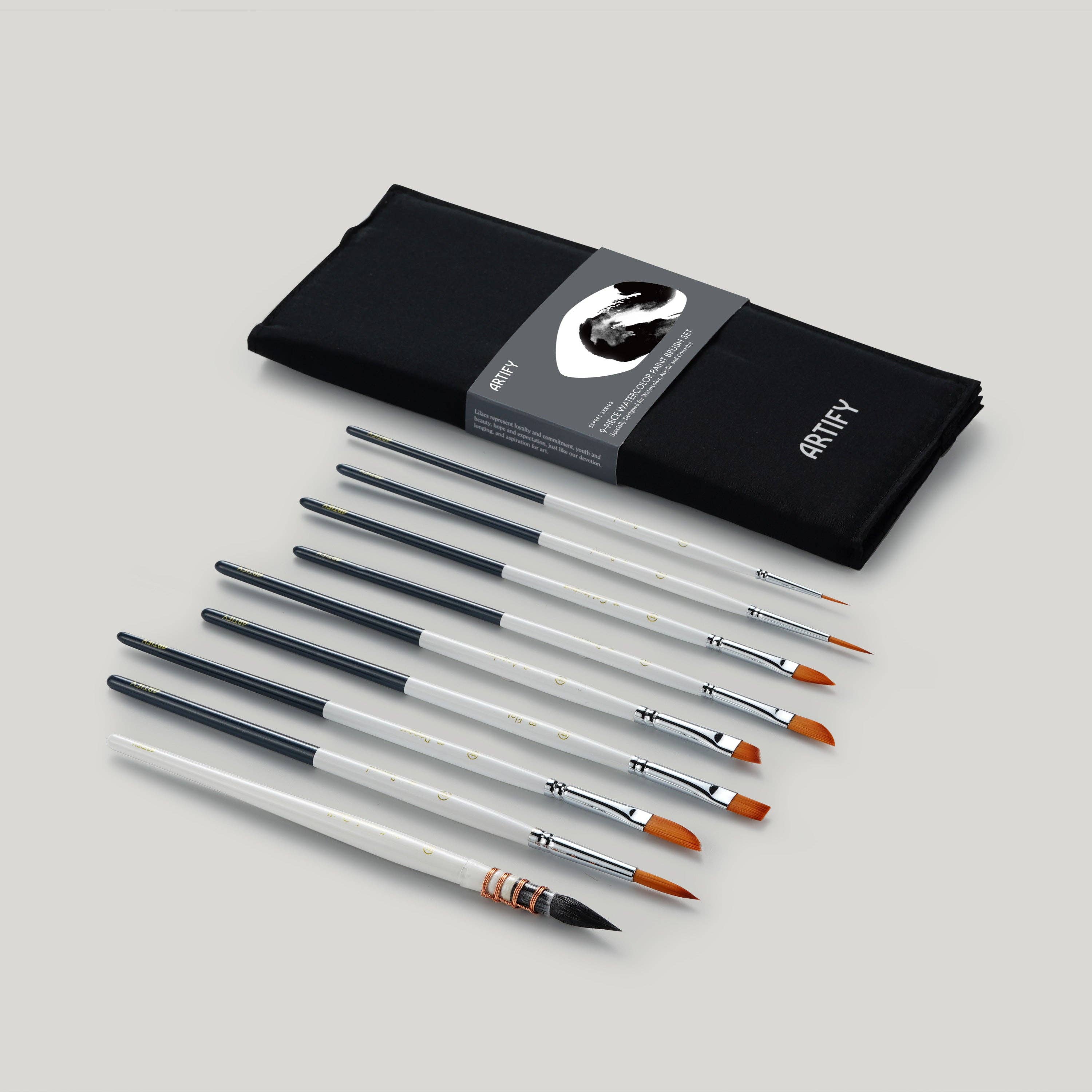 Artify – Escova de tinta/cera por atacado – ARTIFY 9 PCS Pincéis de Aquarela de Viagem para Iniciantes e Profissionais0