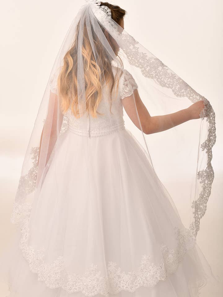 Velo de comunión para niña con borde ancho de encaje (Veil4017) para venta al por mayor de Sweetie Pie Collection