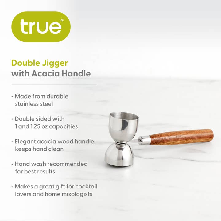 TRUE - Wholesale Jigger - Stainless Steel Double Jigger w/ Acacia Handle