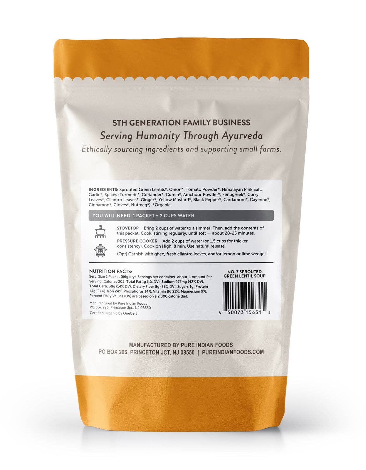 Pure Indian Foods - Wholesale Shelf Stable Prepared Meal - OnePot Lentil Soup, Single Pack, Ready-to-Cook, Certified Organic3