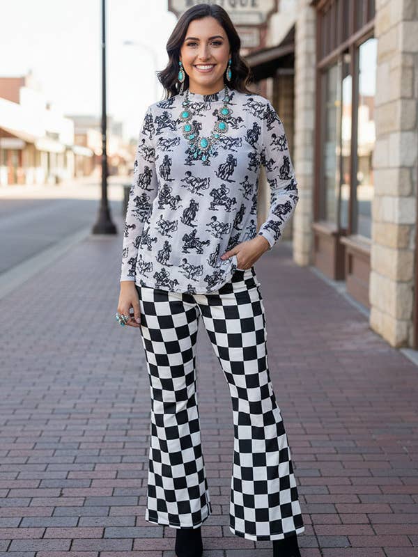 Western cowboy mesh long sleeve sheer women top XCH16964 for wholesale by luluclothes