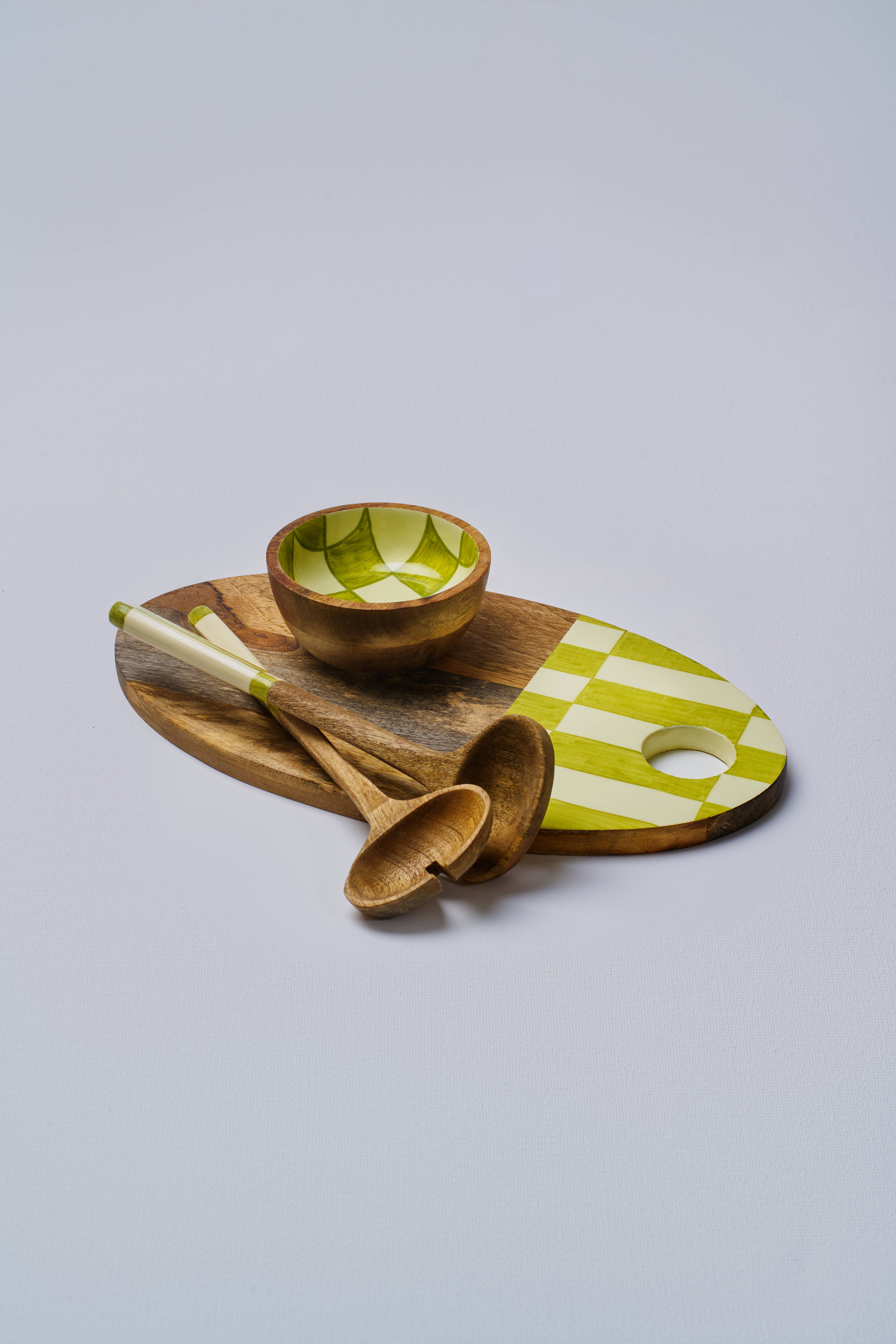 Atolia Designs – wholesale Bowl – Green Chequered Handpainted Wooden Bowl - Small4