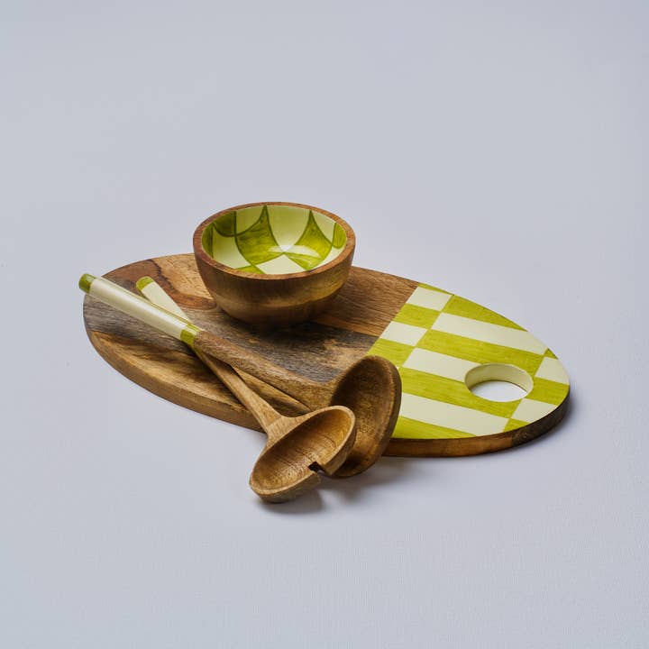 Atolia Designs – wholesale Bowl – Green Chequered Handpainted Wooden Bowl - Small4