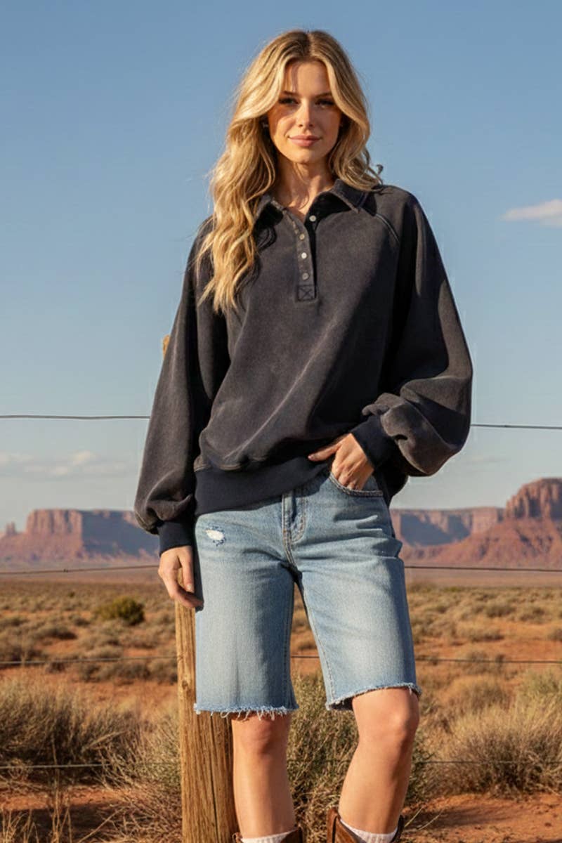 Sewn and Seen - Venta al por mayor Sudadera - Mujer - SUDADERA CON CUELLO A PRESIÓN CON LAVADO MINERAL12