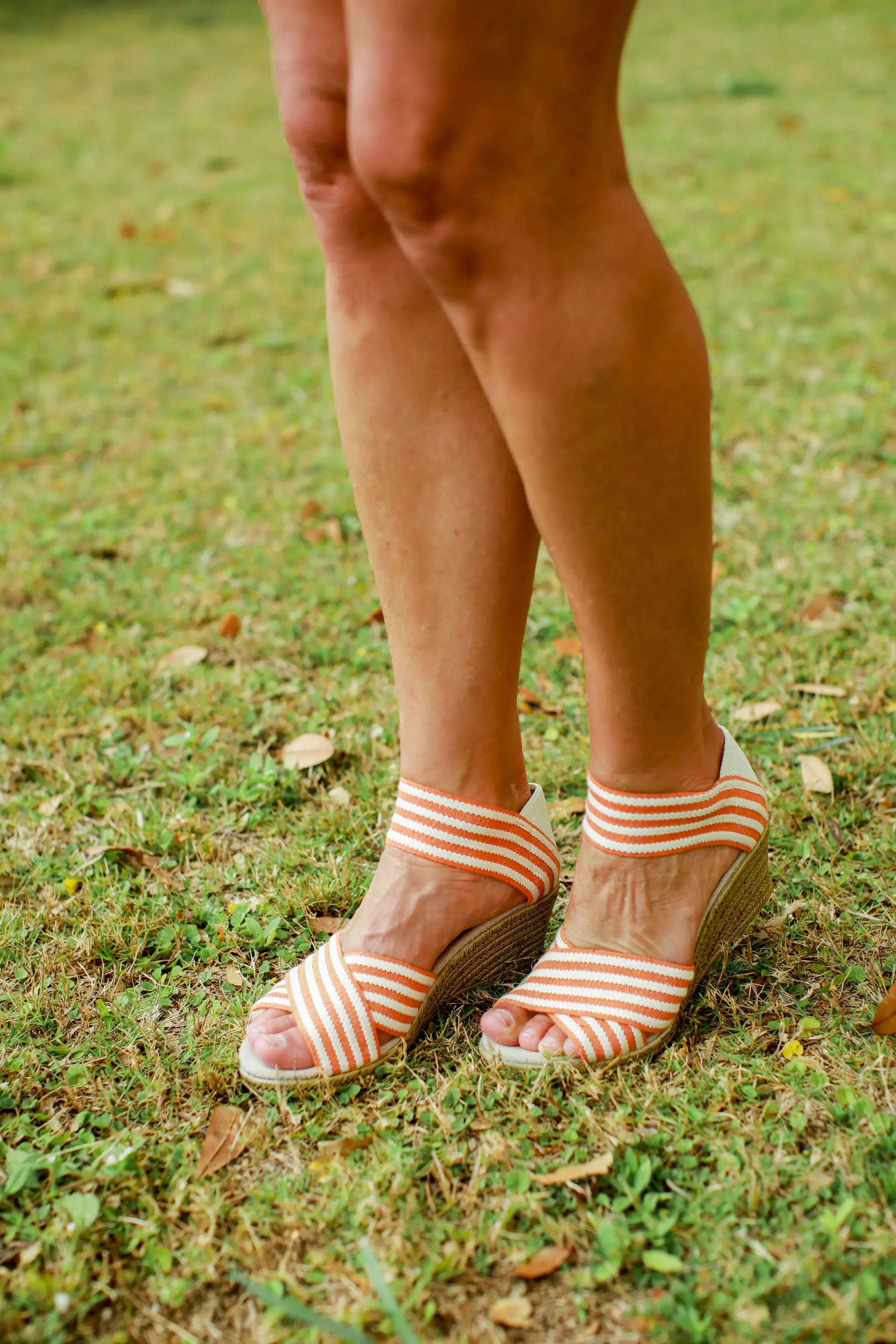 Charleston Shoe Co. - Wholesale Sandals - Women's - Cannon Stripes - Criss Cross Wedge Stretch Sandal8