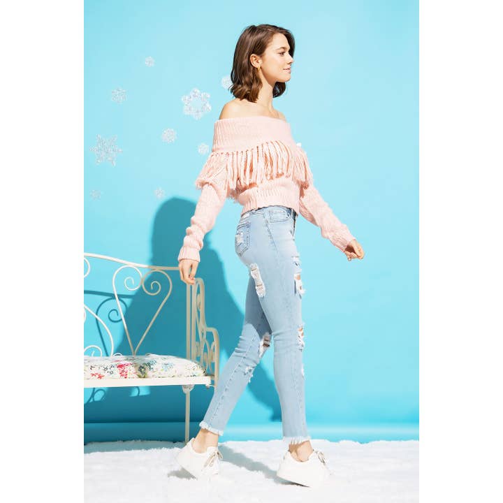 Sweet Generis - Vente Pull en maille – femme - PULL EN MAILLE ÉPAISSE À FRANGES ET ÉPAULES DÉNUDÉES18