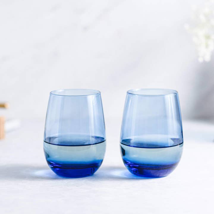 Libbey - Wholesale Wine Glass - Libbey Classic Blue Stemless Wine Glasses, Set of 6