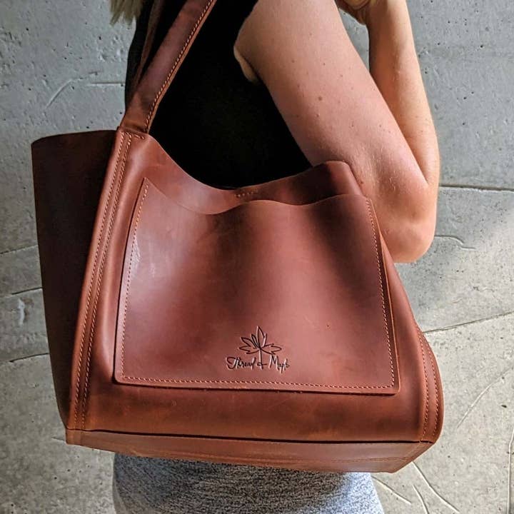 Leather Boxy Tote for wholesale by Thread and Maple