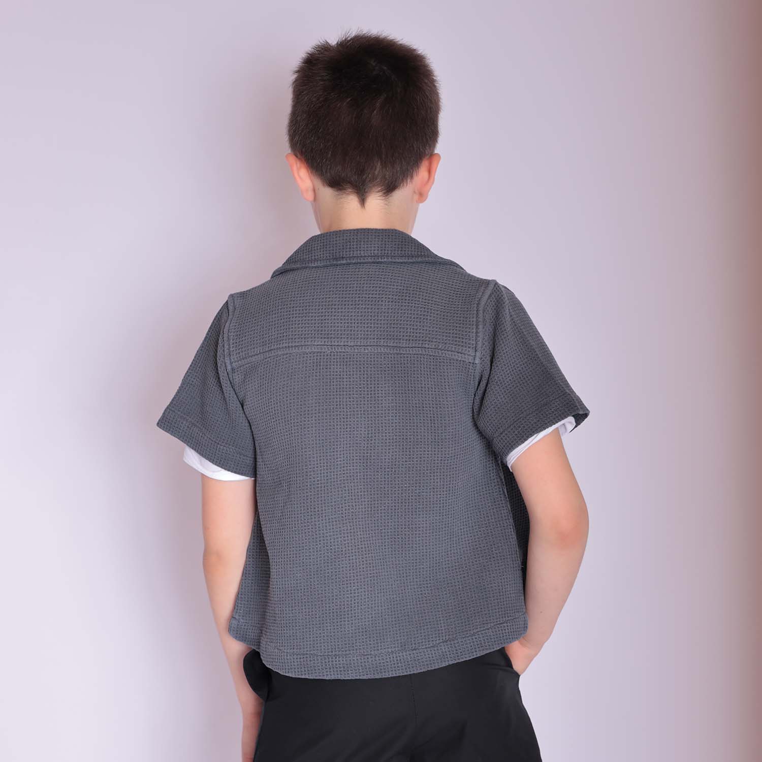 Infantium Victoria - Wholesale Button Down Shirt - Kids - Grey Boys and Girls Button Up Shirt2