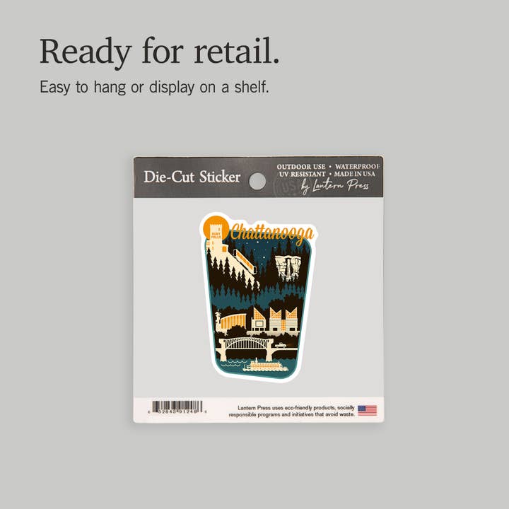 Lantern Press - Wholesale Sticker - STICKERS Chattanooga, Tennessee, Retro Skyline13