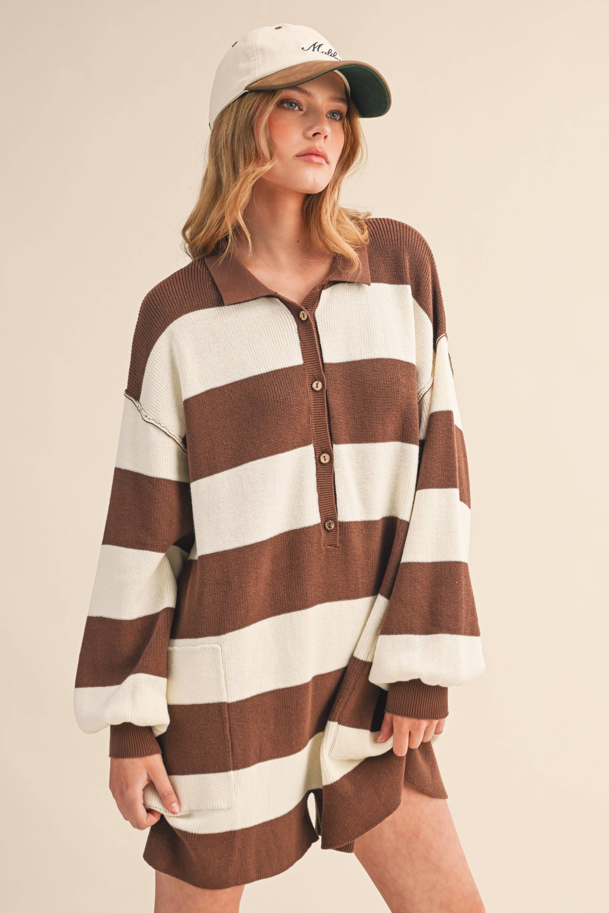 Klesis - Wholesale Romper - Women's - IR1506 LONG SLEEVE COLLARED STRIPED RELAXED FIT ROMPER3