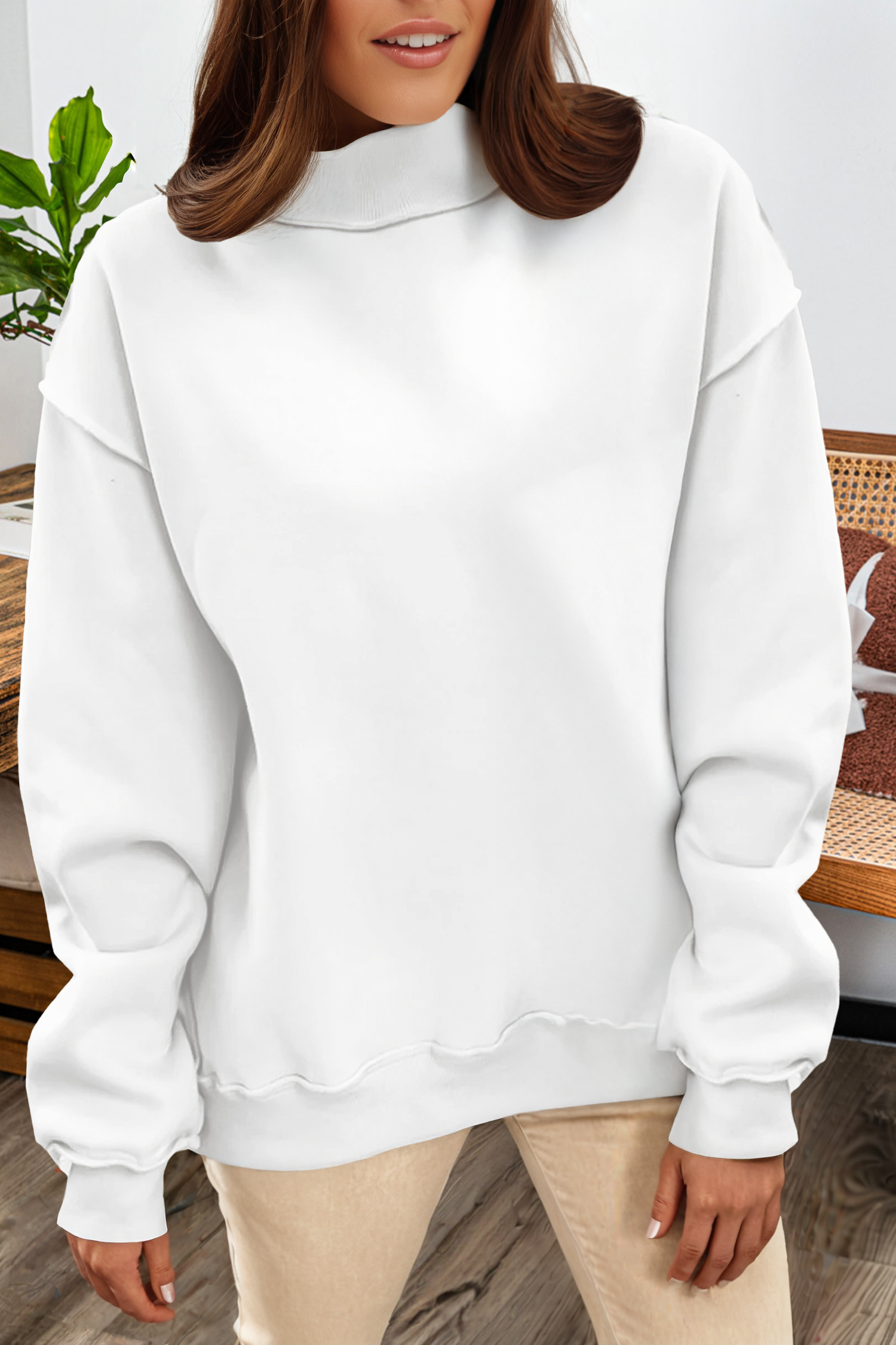 fashionworks - Vente Sweat-shirt – femme - Sweat-shirt réversible à col montant et épaules tombantes oversize7