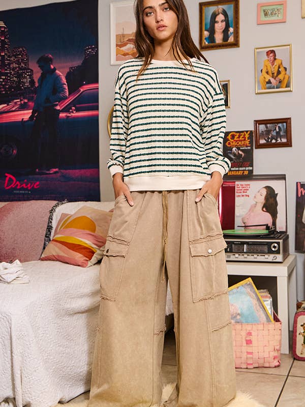 Light brown IP5495 Mineral Washed Wide Leg Cargo Pants for wholesale on Faire