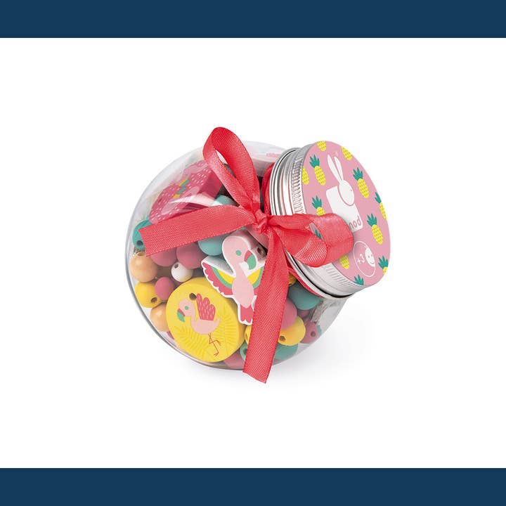 Janod - Wholesale Beaded Bracelet - Kids - Birdy | Flamingos - 220 Beads | Arts and crafts | Ages 6+