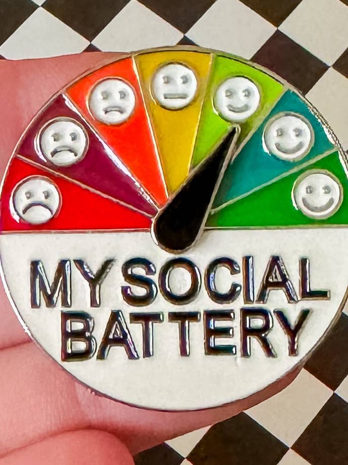 Social Battery Pin | Enamel Pin for wholesale by Larry’s Waffle Shop