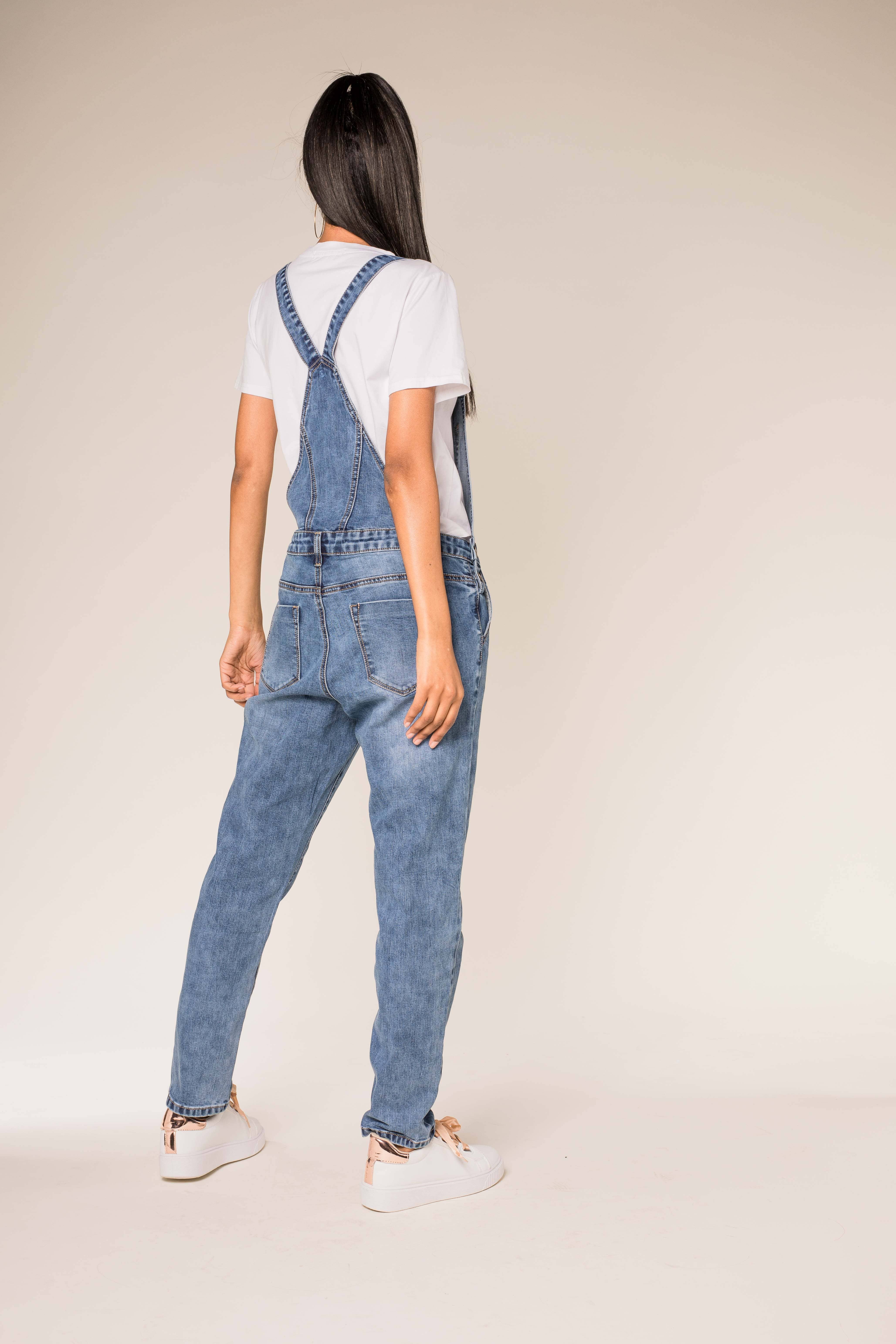 Nina Carter - Wholesale Overalls - Women's - S512 wide stretch boyfriend jean denim overalls3
