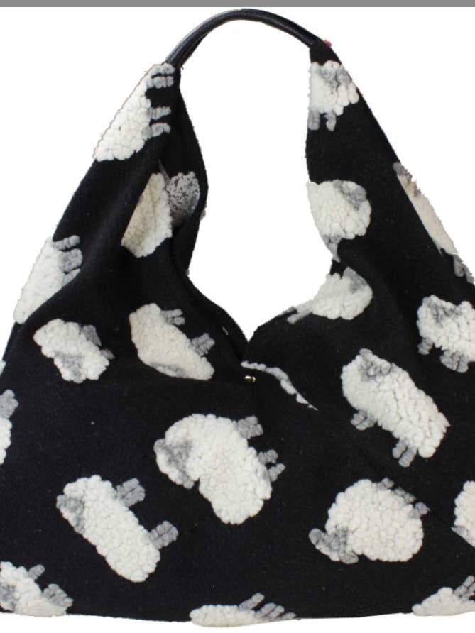 923 Italian Black Sheep Wool Handbag w/ Leather Handle for wholesale by JIJOU CAPRI
