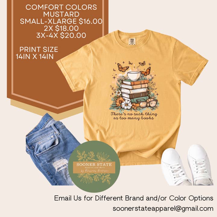 Too Many Books for wholesale by Sooner State Apparel