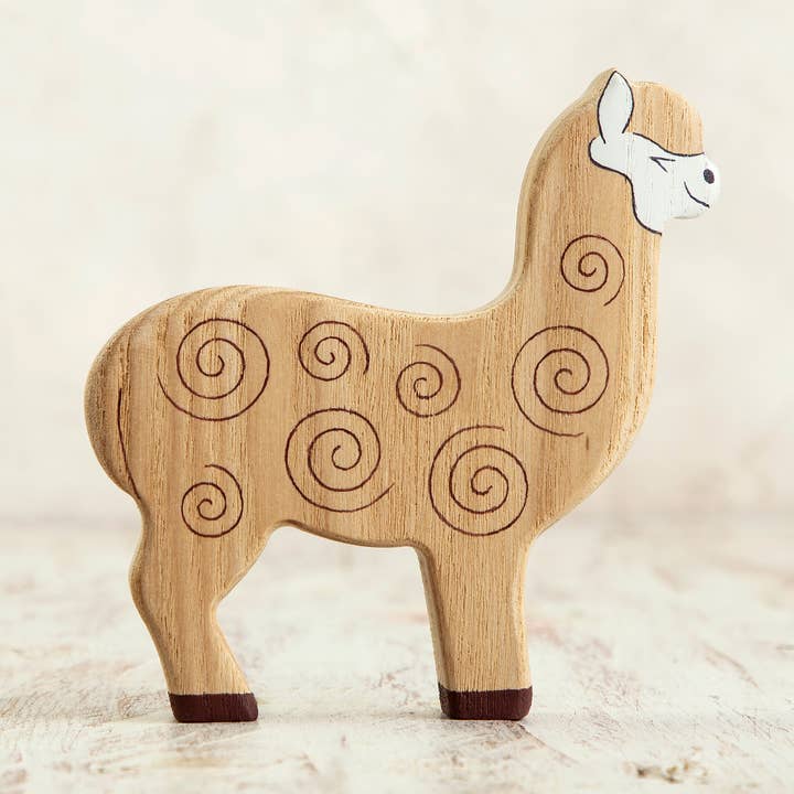 Wooden Alpaca toy Paco figure South America animals Exotic for wholesale by Wooden Caterpillar Toys